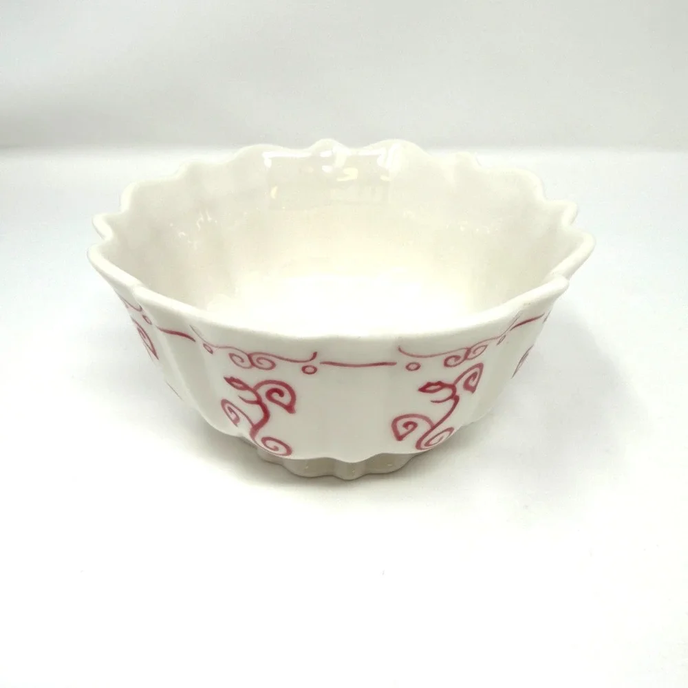 Vintage Starbucks Barista Scalloped Ceramic Bowl White Red Coffee Dish‎